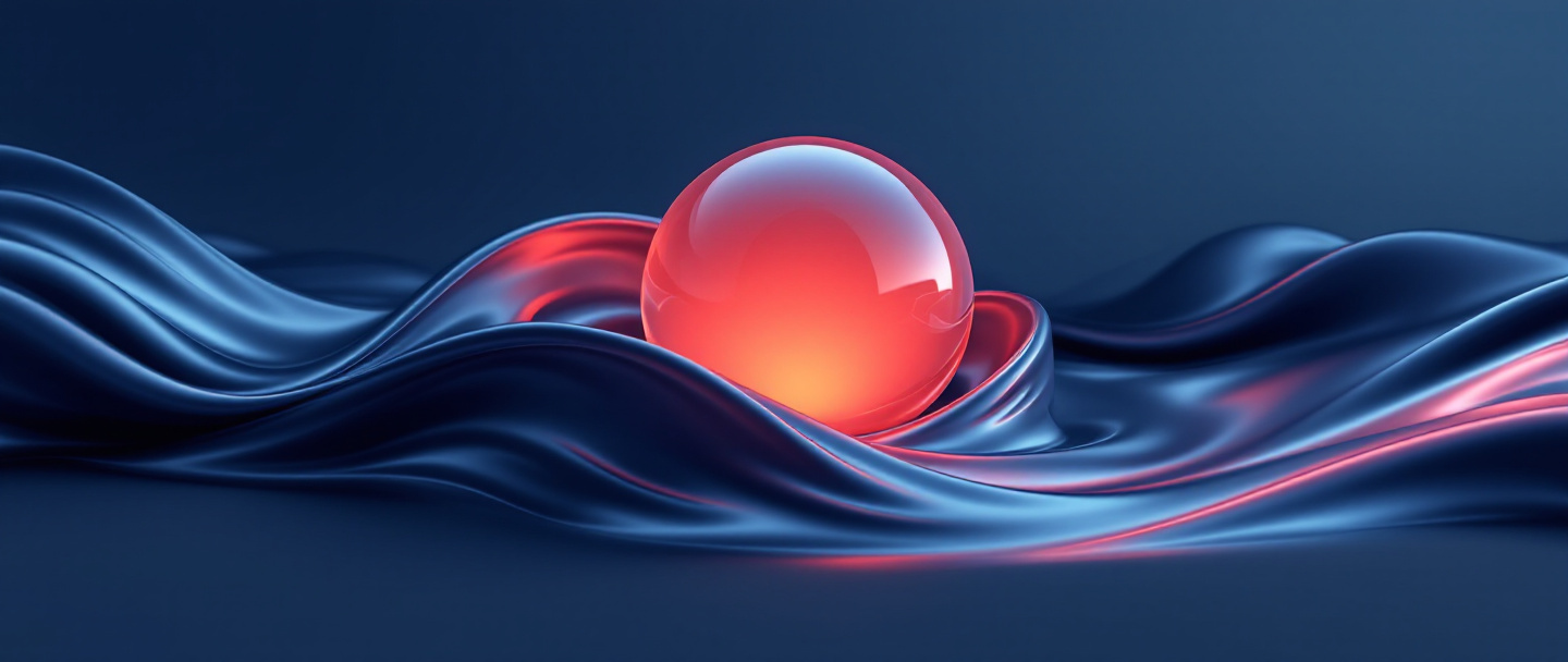 Rendu 3D abstrait — coque de métal liquide refermée sur un cœur lumineux